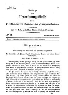 Verordnungsblatt für den Dienstbereich des K.K. Finanzministeriums für die im Reichsrate Vertretenen Königreiche und Länder : [...] : Beilage zu dem Verordnungsblatte für den Dienstbereich des K.K. Österr. Finanz-Ministeriums  18690406 Seite: 1