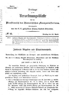 Verordnungsblatt für den Dienstbereich des K.K. Finanzministeriums für die im Reichsrate Vertretenen Königreiche und Länder : [...] : Beilage zu dem Verordnungsblatte für den Dienstbereich des K.K. Österr. Finanz-Ministeriums  18690427 Seite: 1