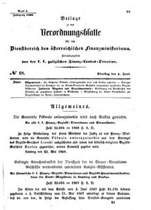 Verordnungsblatt für den Dienstbereich des K.K. Finanzministeriums für die im Reichsrate Vertretenen Königreiche und Länder : [...] : Beilage zu dem Verordnungsblatte für den Dienstbereich des K.K. Österr. Finanz-Ministeriums  18690601 Seite: 1