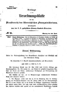 Verordnungsblatt für den Dienstbereich des K.K. Finanzministeriums für die im Reichsrate Vertretenen Königreiche und Länder : [...] : Beilage zu dem Verordnungsblatte für den Dienstbereich des K.K. Österr. Finanz-Ministeriums  18690628 Seite: 1