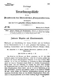 Verordnungsblatt für den Dienstbereich des K.K. Finanzministeriums für die im Reichsrate Vertretenen Königreiche und Länder : [...] : Beilage zu dem Verordnungsblatte für den Dienstbereich des K.K. Österr. Finanz-Ministeriums  18690802 Seite: 1