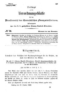 Verordnungsblatt für den Dienstbereich des K.K. Finanzministeriums für die im Reichsrate Vertretenen Königreiche und Länder : [...] : Beilage zu dem Verordnungsblatte für den Dienstbereich des K.K. Österr. Finanz-Ministeriums  18691110 Seite: 1