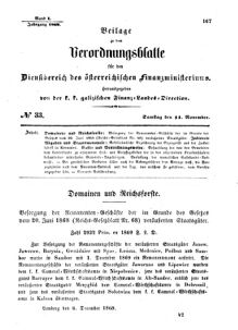 Verordnungsblatt für den Dienstbereich des K.K. Finanzministeriums für die im Reichsrate Vertretenen Königreiche und Länder : [...] : Beilage zu dem Verordnungsblatte für den Dienstbereich des K.K. Österr. Finanz-Ministeriums  18691111 Seite: 1