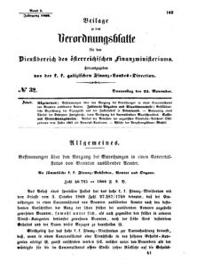 Verordnungsblatt für den Dienstbereich des K.K. Finanzministeriums für die im Reichsrate Vertretenen Königreiche und Länder : [...] : Beilage zu dem Verordnungsblatte für den Dienstbereich des K.K. Österr. Finanz-Ministeriums  18691125 Seite: 1