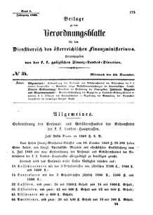 Verordnungsblatt für den Dienstbereich des K.K. Finanzministeriums für die im Reichsrate Vertretenen Königreiche und Länder : [...] : Beilage zu dem Verordnungsblatte für den Dienstbereich des K.K. Österr. Finanz-Ministeriums  18691222 Seite: 1