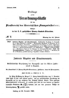 Verordnungsblatt für den Dienstbereich des K.K. Finanzministeriums für die im Reichsrate Vertretenen Königreiche und Länder : [...] : Beilage zu dem Verordnungsblatte für den Dienstbereich des K.K. Österr. Finanz-Ministeriums  18700117 Seite: 1