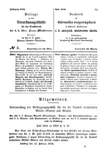 Verordnungsblatt für den Dienstbereich des K.K. Finanzministeriums für die im Reichsrate Vertretenen Königreiche und Länder : [...] : Beilage zu dem Verordnungsblatte für den Dienstbereich des K.K. Österr. Finanz-Ministeriums  18700310 Seite: 1