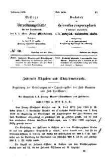 Verordnungsblatt für den Dienstbereich des K.K. Finanzministeriums für die im Reichsrate Vertretenen Königreiche und Länder : [...] : Beilage zu dem Verordnungsblatte für den Dienstbereich des K.K. Österr. Finanz-Ministeriums  18700528 Seite: 1