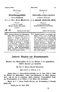 Verordnungsblatt für den Dienstbereich des K.K. Finanzministeriums für die im Reichsrate Vertretenen Königreiche und Länder : [...] : Beilage zu dem Verordnungsblatte für den Dienstbereich des K.K. Österr. Finanz-Ministeriums  18700610 Seite: 1