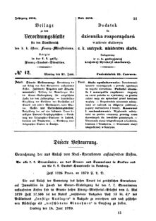 Verordnungsblatt für den Dienstbereich des K.K. Finanzministeriums für die im Reichsrate Vertretenen Königreiche und Länder : [...] : Beilage zu dem Verordnungsblatte für den Dienstbereich des K.K. Österr. Finanz-Ministeriums  18700627 Seite: 1