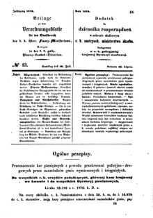 Verordnungsblatt für den Dienstbereich des K.K. Finanzministeriums für die im Reichsrate Vertretenen Königreiche und Länder : [...] : Beilage zu dem Verordnungsblatte für den Dienstbereich des K.K. Österr. Finanz-Ministeriums  18700716 Seite: 1