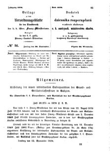 Verordnungsblatt für den Dienstbereich des K.K. Finanzministeriums für die im Reichsrate Vertretenen Königreiche und Länder : [...] : Beilage zu dem Verordnungsblatte für den Dienstbereich des K.K. Österr. Finanz-Ministeriums  18700930 Seite: 1