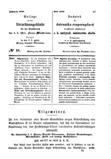 Verordnungsblatt für den Dienstbereich des K.K. Finanzministeriums für die im Reichsrate Vertretenen Königreiche und Länder : [...] : Beilage zu dem Verordnungsblatte für den Dienstbereich des K.K. Österr. Finanz-Ministeriums  18701024 Seite: 1