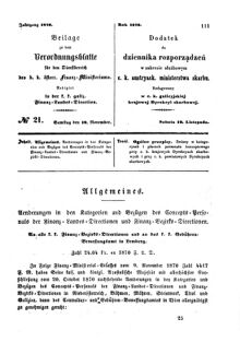 Verordnungsblatt für den Dienstbereich des K.K. Finanzministeriums für die im Reichsrate Vertretenen Königreiche und Länder : [...] : Beilage zu dem Verordnungsblatte für den Dienstbereich des K.K. Österr. Finanz-Ministeriums  18701119 Seite: 1