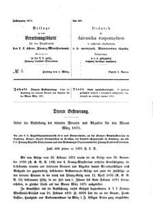 Verordnungsblatt für den Dienstbereich des K.K. Finanzministeriums für die im Reichsrate Vertretenen Königreiche und Länder : [...] : Beilage zu dem Verordnungsblatte für den Dienstbereich des K.K. Österr. Finanz-Ministeriums  18710303 Seite: 1