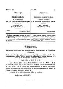 Verordnungsblatt für den Dienstbereich des K.K. Finanzministeriums für die im Reichsrate Vertretenen Königreiche und Länder : [...] : Beilage zu dem Verordnungsblatte für den Dienstbereich des K.K. Österr. Finanz-Ministeriums  18710602 Seite: 1