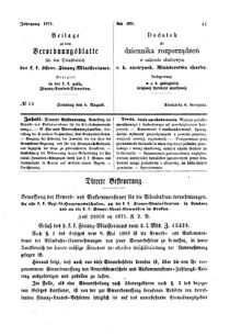 Verordnungsblatt für den Dienstbereich des K.K. Finanzministeriums für die im Reichsrate Vertretenen Königreiche und Länder : [...] : Beilage zu dem Verordnungsblatte für den Dienstbereich des K.K. Österr. Finanz-Ministeriums  18710806 Seite: 1