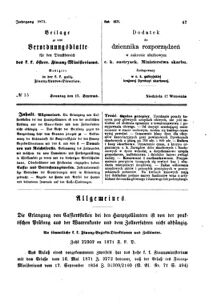 Verordnungsblatt für den Dienstbereich des K.K. Finanzministeriums für die im Reichsrate Vertretenen Königreiche und Länder : [...] : Beilage zu dem Verordnungsblatte für den Dienstbereich des K.K. Österr. Finanz-Ministeriums  18710917 Seite: 1