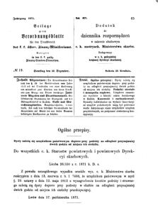 Verordnungsblatt für den Dienstbereich des K.K. Finanzministeriums für die im Reichsrate Vertretenen Königreiche und Länder : [...] : Beilage zu dem Verordnungsblatte für den Dienstbereich des K.K. Österr. Finanz-Ministeriums  18711230 Seite: 1