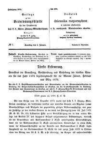 Verordnungsblatt für den Dienstbereich des K.K. Finanzministeriums für die im Reichsrate Vertretenen Königreiche und Länder : [...] : Beilage zu dem Verordnungsblatte für den Dienstbereich des K.K. Österr. Finanz-Ministeriums  18720106 Seite: 1