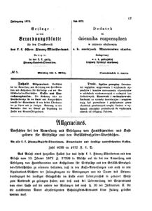 Verordnungsblatt für den Dienstbereich des K.K. Finanzministeriums für die im Reichsrate Vertretenen Königreiche und Länder : [...] : Beilage zu dem Verordnungsblatte für den Dienstbereich des K.K. Österr. Finanz-Ministeriums  18720304 Seite: 1