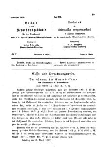 Verordnungsblatt für den Dienstbereich des K.K. Finanzministeriums für die im Reichsrate Vertretenen Königreiche und Länder : [...] : Beilage zu dem Verordnungsblatte für den Dienstbereich des K.K. Österr. Finanz-Ministeriums  18720508 Seite: 1