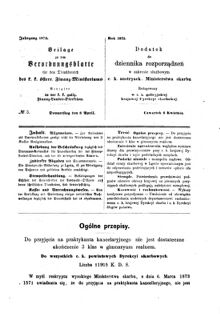 Verordnungsblatt für den Dienstbereich des K.K. Finanzministeriums für die im Reichsrate Vertretenen Königreiche und Länder : [...] : Beilage zu dem Verordnungsblatte für den Dienstbereich des K.K. Österr. Finanz-Ministeriums  18730408 Seite: 1