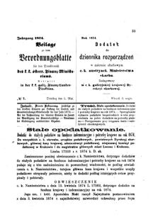 Verordnungsblatt für den Dienstbereich des K.K. Finanzministeriums für die im Reichsrate Vertretenen Königreiche und Länder : [...] : Beilage zu dem Verordnungsblatte für den Dienstbereich des K.K. Österr. Finanz-Ministeriums  18740505 Seite: 1