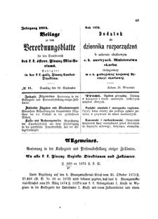 Verordnungsblatt für den Dienstbereich des K.K. Finanzministeriums für die im Reichsrate Vertretenen Königreiche und Länder : [...] : Beilage zu dem Verordnungsblatte für den Dienstbereich des K.K. Österr. Finanz-Ministeriums  18740919 Seite: 1