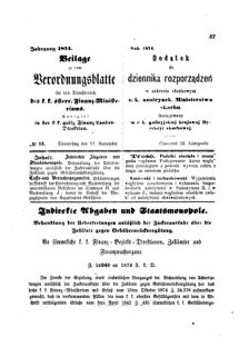 Verordnungsblatt für den Dienstbereich des K.K. Finanzministeriums für die im Reichsrate Vertretenen Königreiche und Länder : [...] : Beilage zu dem Verordnungsblatte für den Dienstbereich des K.K. Österr. Finanz-Ministeriums  18741112 Seite: 1