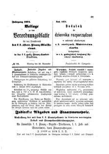 Verordnungsblatt für den Dienstbereich des K.K. Finanzministeriums für die im Reichsrate Vertretenen Königreiche und Länder : [...] : Beilage zu dem Verordnungsblatte für den Dienstbereich des K.K. Österr. Finanz-Ministeriums  18741130 Seite: 1