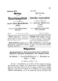 Verordnungsblatt für den Dienstbereich des K.K. Finanzministeriums für die im Reichsrate Vertretenen Königreiche und Länder : [...] : Beilage zu dem Verordnungsblatte für den Dienstbereich des K.K. Österr. Finanz-Ministeriums  18741223 Seite: 1