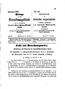 Verordnungsblatt für den Dienstbereich des K.K. Finanzministeriums für die im Reichsrate Vertretenen Königreiche und Länder : [...] : Beilage zu dem Verordnungsblatte für den Dienstbereich des K.K. Österr. Finanz-Ministeriums  18741229 Seite: 1