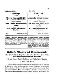 Verordnungsblatt für den Dienstbereich des K.K. Finanzministeriums für die im Reichsrate Vertretenen Königreiche und Länder : [...] : Beilage zu dem Verordnungsblatte für den Dienstbereich des K.K. Österr. Finanz-Ministeriums  18750618 Seite: 1