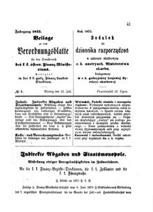 Verordnungsblatt für den Dienstbereich des K.K. Finanzministeriums für die im Reichsrate Vertretenen Königreiche und Länder : [...] : Beilage zu dem Verordnungsblatte für den Dienstbereich des K.K. Österr. Finanz-Ministeriums  18750712 Seite: 1