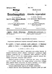 Verordnungsblatt für den Dienstbereich des K.K. Finanzministeriums für die im Reichsrate Vertretenen Königreiche und Länder : [...] : Beilage zu dem Verordnungsblatte für den Dienstbereich des K.K. Österr. Finanz-Ministeriums  18750818 Seite: 1