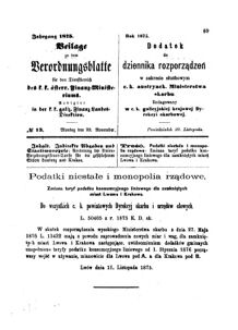 Verordnungsblatt für den Dienstbereich des K.K. Finanzministeriums für die im Reichsrate Vertretenen Königreiche und Länder : [...] : Beilage zu dem Verordnungsblatte für den Dienstbereich des K.K. Österr. Finanz-Ministeriums  18751129 Seite: 1