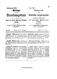 Verordnungsblatt für den Dienstbereich des K.K. Finanzministeriums für die im Reichsrate Vertretenen Königreiche und Länder : [...] : Beilage zu dem Verordnungsblatte für den Dienstbereich des K.K. Österr. Finanz-Ministeriums  18751210 Seite: 1