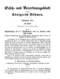 Gesetz-und Verordnungsblatt für das Königreich Böhmen 18650415 Seite: 1