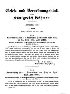 Gesetz-und Verordnungsblatt für das Königreich Böhmen 18650613 Seite: 1