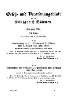 Gesetz-und Verordnungsblatt für das Königreich Böhmen 18651005 Seite: 1