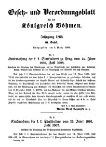 Gesetz-und Verordnungsblatt für das Königreich Böhmen 18660303 Seite: 1