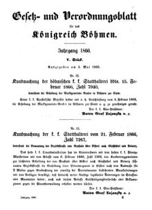 Gesetz-und Verordnungsblatt für das Königreich Böhmen 18660505 Seite: 1