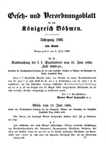 Gesetz-und Verordnungsblatt für das Königreich Böhmen 18660706 Seite: 1