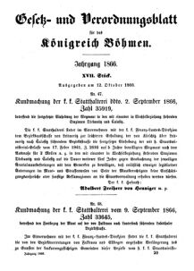 Gesetz-und Verordnungsblatt für das Königreich Böhmen 18661012 Seite: 1