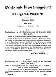 Gesetz-und Verordnungsblatt für das Königreich Böhmen 18670116 Seite: 1