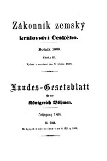 Gesetz-und Verordnungsblatt für das Königreich Böhmen 18680308 Seite: 1