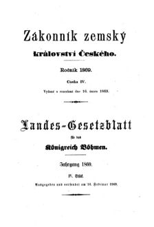 Gesetz-und Verordnungsblatt für das Königreich Böhmen 18690216 Seite: 1