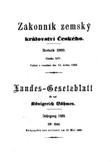 Gesetz-und Verordnungsblatt für das Königreich Böhmen 18690513 Seite: 1