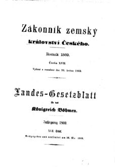 Gesetz-und Verordnungsblatt für das Königreich Böhmen 18690526 Seite: 1